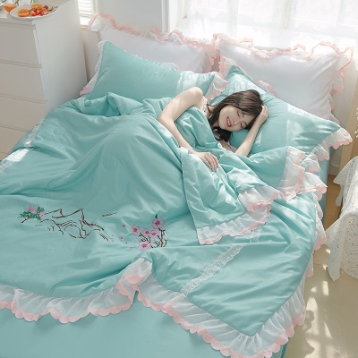 空调被夏凉被四件套冰丝夏季公主风可爱少女单双人真天水机洗透气