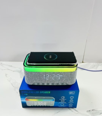 新款白噪音蓝牙音箱无线充电数字时钟闹钟三合一无线充氛围灯音响