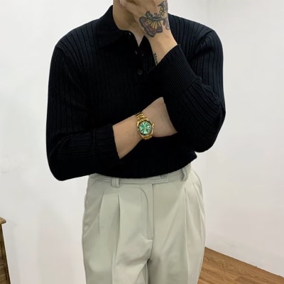 韩版秋冬弹力保暖针织衫男轻熟风休闲polo长袖翻领毛衣男春秋新款