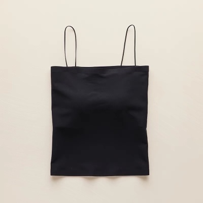 雾面凉感高弹平口一字JI细肩带吊带 凉感一体杯短款无痕美背打底