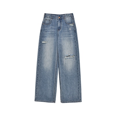 衣夫 2025夏季女装新款韩版复古破洞牛仔长裤CW23525