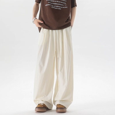 2025夏季新款男士冰丝垂感休闲直筒裤慵懒风山本裤阔腿拖地裤男