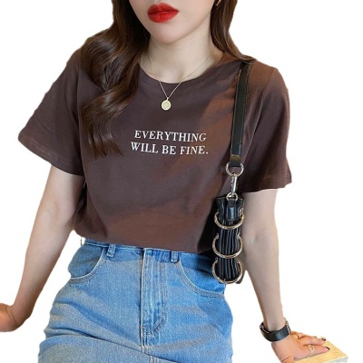 短袖T恤女装夏季2023年新款打底圆领上衣服印花宽松印花体恤T恤女