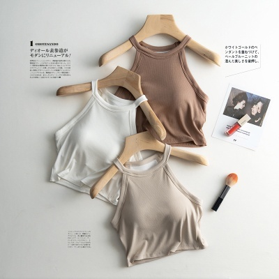 免穿文胸一体式露脐吊带内搭小背心女士带胸垫防走光打底内衣夏季