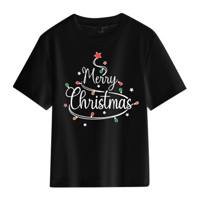 夏季跨境新款男装圣诞树图案印花短袖男士上衣宽松潮美式休闲T恤