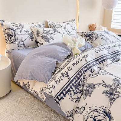 A类母婴级ins裸睡四件套清新全水洗棉床单被套床笠款纯棉宿舍三件