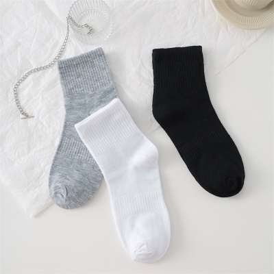 白色袜子情侣中筒户外篮球高筒弹力休闲短筒船袜纯色学院风ins潮