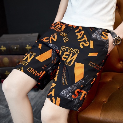 外贸男装夏季松紧花色五分休闲短裤潮青少年韩版修身男士印花短裤