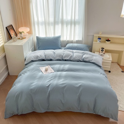 严选四件套ins纯色磨毛床上用品学生宿舍床单被套三件套批发春季