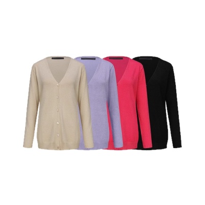 针织开衫外套跨境欧美春秋女装外搭纯色单排扣宽松大码精纺V领