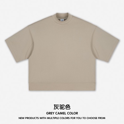 RS男装|2025新款305G重磅小高领男士短袖落肩Boxy螺纹下摆短袖t恤