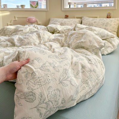 母婴级A类有氧双层纱四件套小清新碎花被套床单床笠学生宿舍3件套