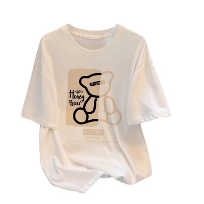 纯棉短袖t恤女2024夏季新款韩版宽松大码女装休闲百搭印花T恤跨境