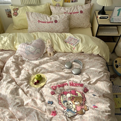 A类母婴级床上用品四件套纯棉水洗棉床单被套床笠学生宿舍三件套