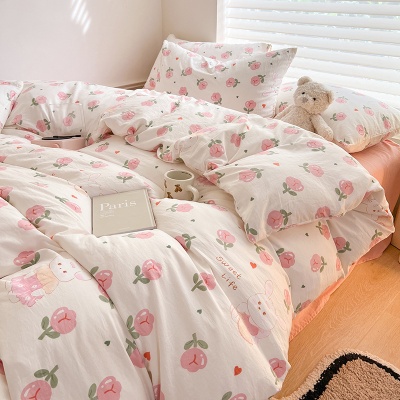 A类母婴双层纱水洗棉麻茶萃棉四件套ins小清新学生宿舍三件套批发