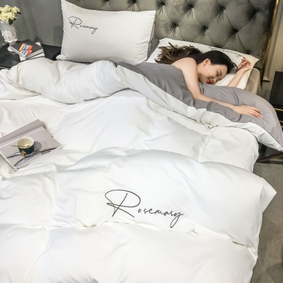 北欧风简约水洗棉纯色四件套裸睡床单被套三件套宿舍床笠床上用品