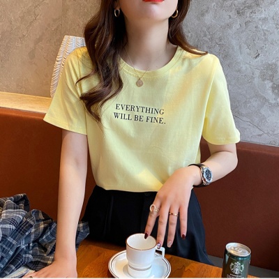 短袖T恤女装夏季2023年新款打底圆领上衣服印花宽松印花体恤T恤女