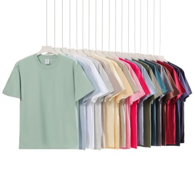 春夏新款230g正肩纯棉纯色短袖T恤男女潮圆领打底空白体恤衫批发
