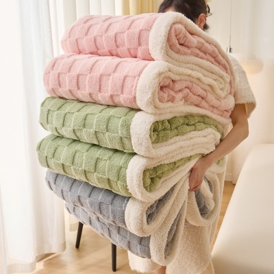 新款水立方绒毛毯羊羔绒高克重多功能毯子牛奶绒贝贝绒沙发盖毯