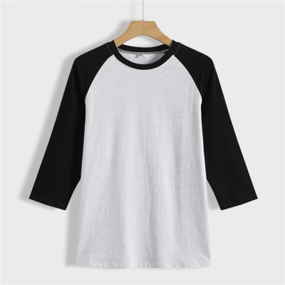 亚马逊wish独立站一件起印纯色插肩七分袖T恤现货跨境女装上衣衫