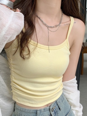 吊带背心女夏季带胸垫褶皱显瘦内搭外穿小众辣妹性感抹胸打底上衣