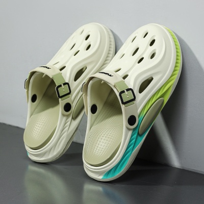 夏季包头凉鞋男踩屎感厚底透气办公室洞洞鞋外穿运动休闲沙滩拖鞋