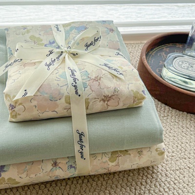 A类全棉有氧双层纱床上四件套纯棉被套床单三件套ins床上用品套件