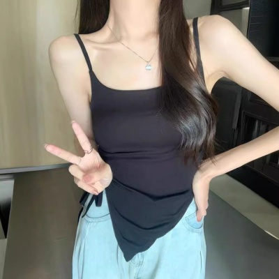 不规则开叉吊带背心女夏季系带设计感内搭带胸垫外穿甜辣抹胸上衣