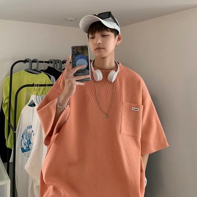 套装~子俊潮牌华夫格短袖T恤宽松半袖直筒阔腿休闲五分裤运动套装