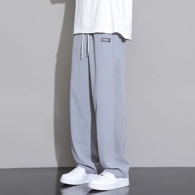 夏季薄款休闲长裤直筒运动裤子男士2025新款冰丝裤潮牌阔腿运动裤