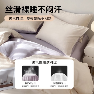 2025夏季纯色冰丝四件套a类凉感床单被套宿舍三件套南通床上用品4